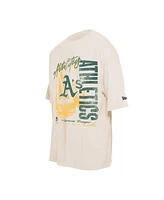 New Era Men's Cream Athletics Cooperstown Collection Oversized Throwback Distressed T-Shirt