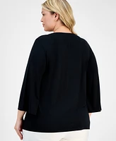 Jm Collection Plus Lace-Up Split-Neck Top, Exclusively at Macy's