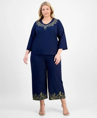 Jm Collection Plus Size Metallic Embroidered V Neck Top Capri Pants Exclusively At Macys