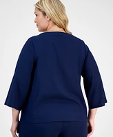 Jm Collection Plus Metallic Embroidered V-Neck Top, Exclusively at Macy's