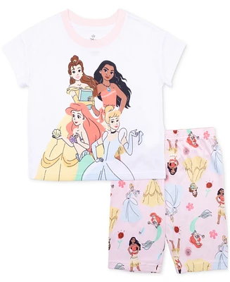 Disney Princess Big Girls Short-Sleeve Top & Biker Shorts Pajamas, 2 Piece Set