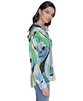 Karl Lagerfeld Paris Petite Printed Button-Front Shirt