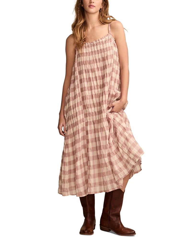 Lucky Brand Women's Smocked Gingham Midi Dress