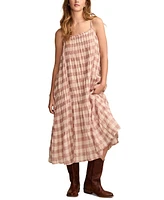 Lucky Brand Women's Smocked Gingham Midi Dress