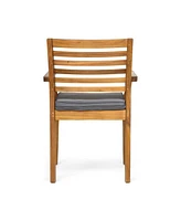 Teak & Wicker Patio Dining Chair With Dark Grey Cushion