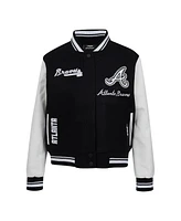 Pro Standard Women's Black Atlanta Braves Cultivated Pearls Rib Wool Full-Zip Varsity Jacket