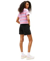 Tommy Jeans Womens Logo Tee Mom Cut Off Denim Shorts