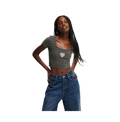 Cotton On Women's Scooped Crop Rib Tee