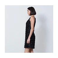 Etcetera Women's Black Faux Leather Roses Dress Espalier
