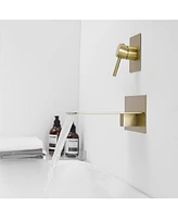 Single Handle Wall Mount Spout Waterfall Bathroom Faucet Brushed Nickel