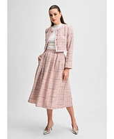 Isaac Mizrahi Women's Cropped Tweed Jacket with Broach Button