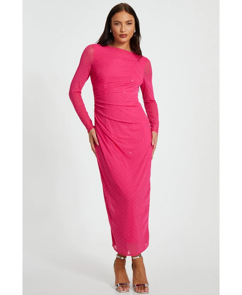 Quiz Women's Mesh Hotfix Maxi Dress