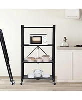 HealSmart 4-Tier Heavy Duty Foldable Metal Rack Storage Shelving Unit with Wheels Moving Easily Organizer Shelves Great for Garage Kitchen Holds up to