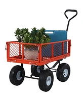 Steel Garden Cart, Steel Mesh Removable Sides, 3 cu ft, 550 lb Capacity, red