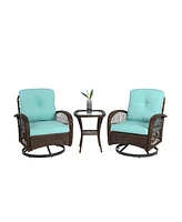 3-Piece Swivel Rocker Patio Set, Blue chairs, cushions, glass table