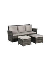 3-Piece Wicker Patio Set, Sofa, Ottomans, All-Weather Rattan