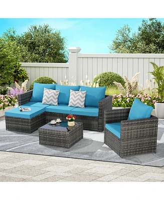 3-Piece Patio Set, Woven L-Shaped Sectional, Sofa, Lounger & Coffee Table