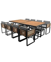 18-pc Acacia Patio Dining Set, 8 Chairs, 8 Ottomans, 2 Tables, Cushioned, Gray