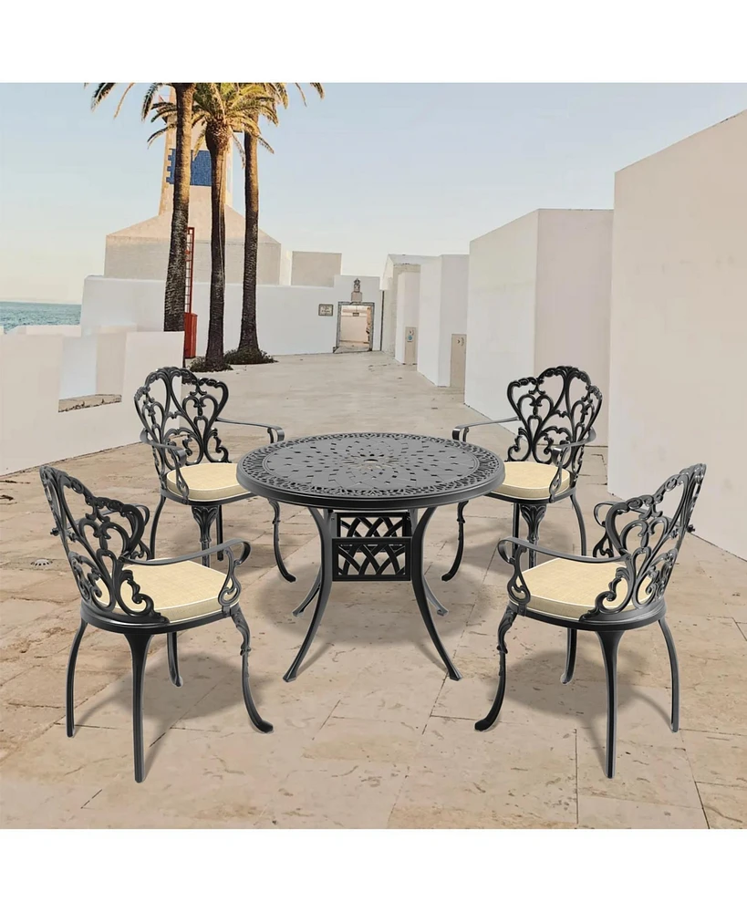 Cushioned 5-pc Cast Aluminum Patio Set (Random Colors)
