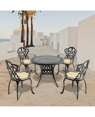 Cushioned 5-pc Cast Aluminum Patio Set (Random Colors)