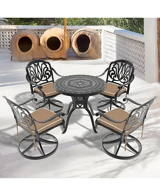 5-Pc Cast Aluminum Dining Set, 4 Swivel Chairs, 31,5" Round Table