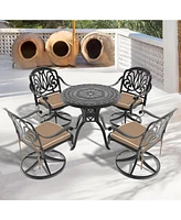 5-Pc Cast Aluminum Dining Set, 4 Swivel Chairs, 31,5" Round Table