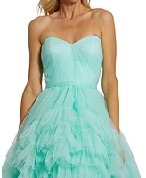 Mac Duggal Women's Strapless Ruched Sweetheart Ruffle High Low Gown