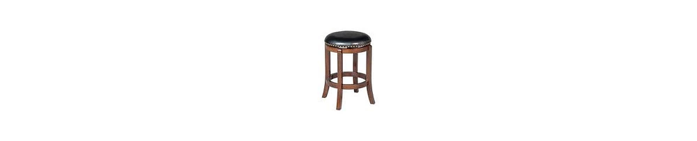 Wood Counter Stool – 360° Swivel Seat with Faux Leather Upholstery