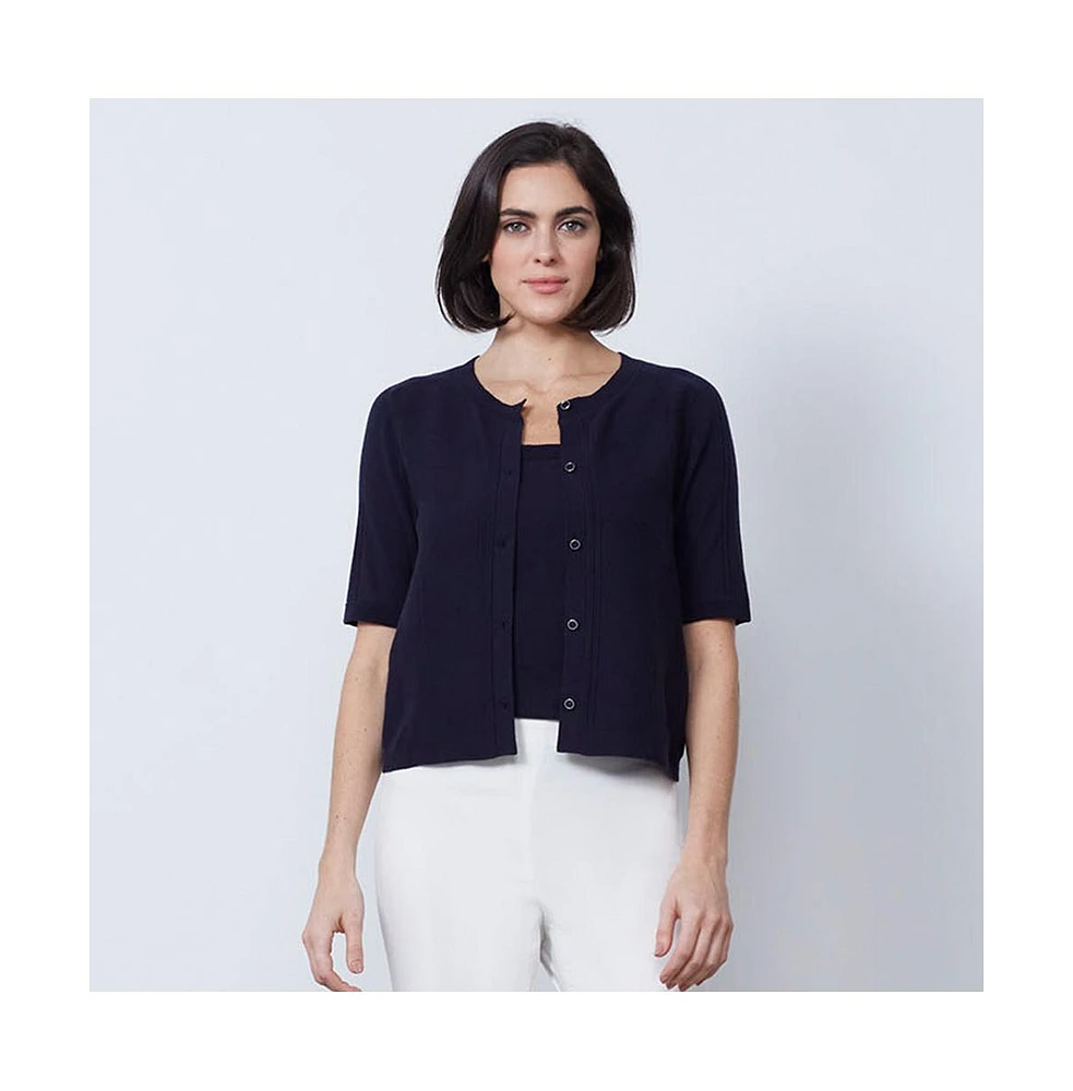 Etcetera Women's Navy Blue Jersey Knit Cardigan Sweater Rhodes