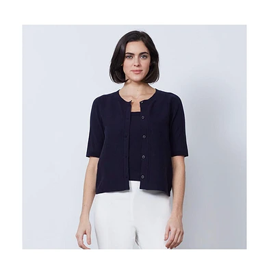Etcetera Women's Navy Blue Jersey Knit Cardigan Sweater Rhodes