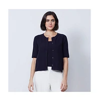 Etcetera Women's Navy Blue Jersey Knit Cardigan Sweater Rhodes