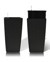 22,6" Black Faux Rattan Square Planter (2-Pack)