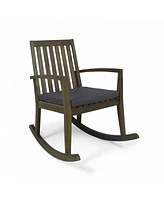 Cozy and Comfortable Acacia Wood Rocking Chair with Cushioned Seat for Outdoor Relaxation