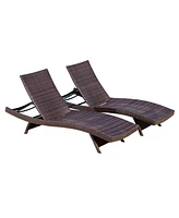 Brown Wicker Adjustable Lounge Chair Set