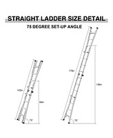 17ft Multi-Position Foldable Aluminum Ladder, A-Frame and Straight Ladder, Ansi 250lbs