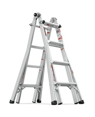 17ft Multi-Position Foldable Aluminum Ladder, A-Frame and Straight Ladder, Ansi 250lbs