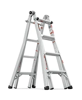 17ft Multi-Position Foldable Aluminum Ladder, A-Frame and Straight Ladder, Ansi 250lbs