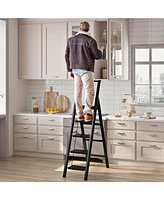 5-step ladder folding step stool, 5-step ladder with anti slip wide pedals, lightweight and easy to carry handle folding ladder, multi-purpose steel l