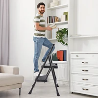 Lightweight Step Stool, 2-Step Steel Portable Folding Step Ladder with Wide Anti-Slip Pedals, 800 lbs. Load