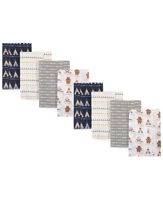 Hudson Baby Luvable Friends Boys Cotton Poly Flannel Burp Cloths 8-Pack, Bear, One Size