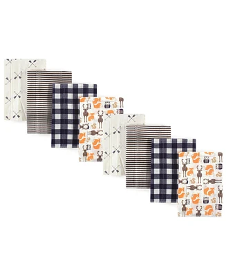 Hudson Baby Boys and Girls Cotton Poly Flannel Burp Cloths 8-Pack, Forest, One Size