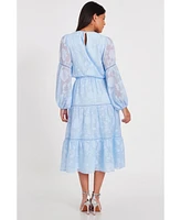 Quiz Women's Jacquard Midi Dress with Balloon Sleeve