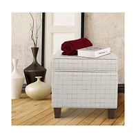 Square Ottoman with Grid Pattern Upholstery & Hidden Storage for Space-Saving Style