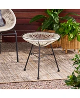 Modern Rattan Side Table with Tempered Glass Top for Outdoor and Indoor Use