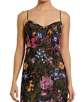 Mac Duggal Women's Spaghetti Strap Floral Embroidered Gown
