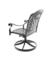 2 Cast Aluminum Swivel Patio Chairs, Black Frame, Random Color Cushions