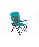 High-back lawn chair, 250lbs, portable, cup holder - blue