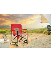 Red portable folding rocker camping chair with drink holder