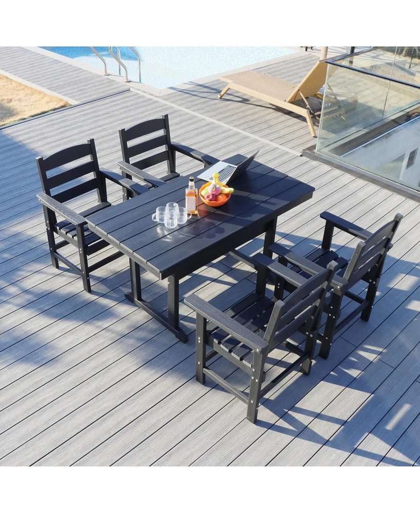 5-Piece Hdpe Patio Dining Set (Black), Table & 4 Chairs, 51" Table