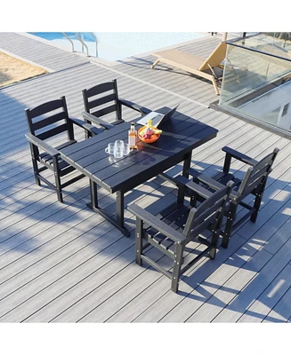 5-Piece Hdpe Patio Dining Set (Black), Table & 4 Chairs, 51" Table